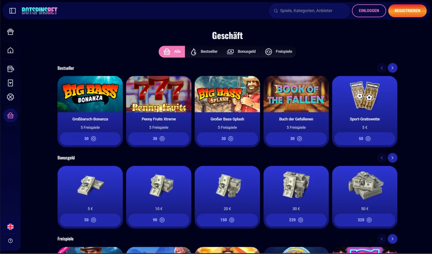 BotSpinsBet Casino Prämienshop