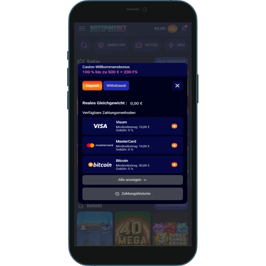 BotSpinsBet Casino Einzahlungsmethoden