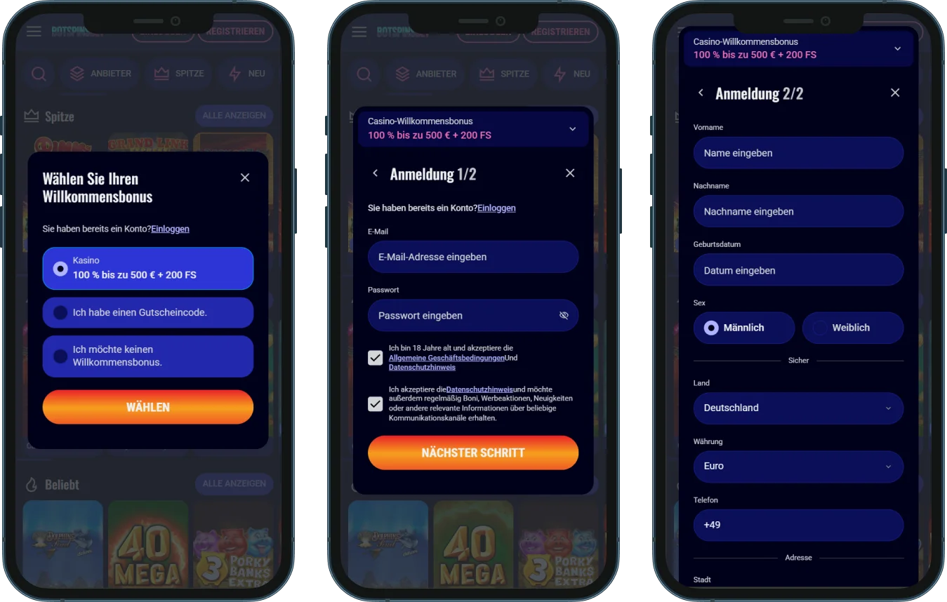 BotSpinsBet Casino Registrierung und Einloggen